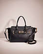 COACH®,RESTORED COACH SWAGGER 27,Pebble Leather,Medium,Light Gold/Black,Front View