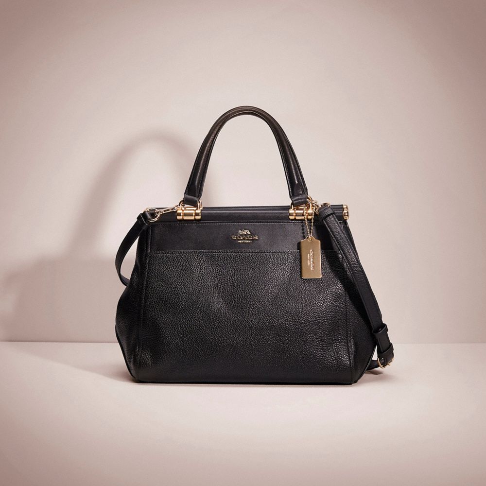 COACH®,RESTORED GRACE BAG,Polished Pebble Leather,Large,Light Gold/Black,Front View