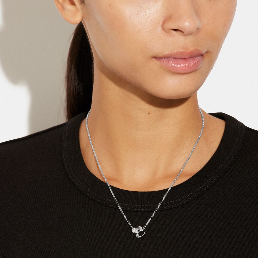COACH®,SIGNATURE CRYSTAL CLUSTER NECKLACE,Silver/Black,Detail View