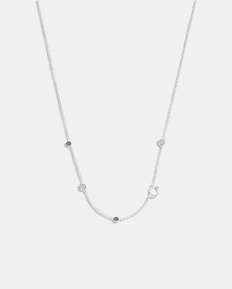 COACH®,SIGNATURE CRYSTAL NECKLACE,Silver/Black,Front View