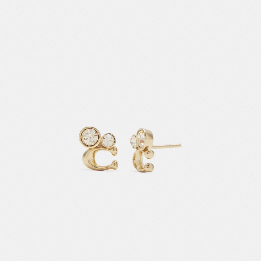 COACH®,SIGNATURE CRYSTAL CLUSTER STUD EARRINGS,Gold,Front View