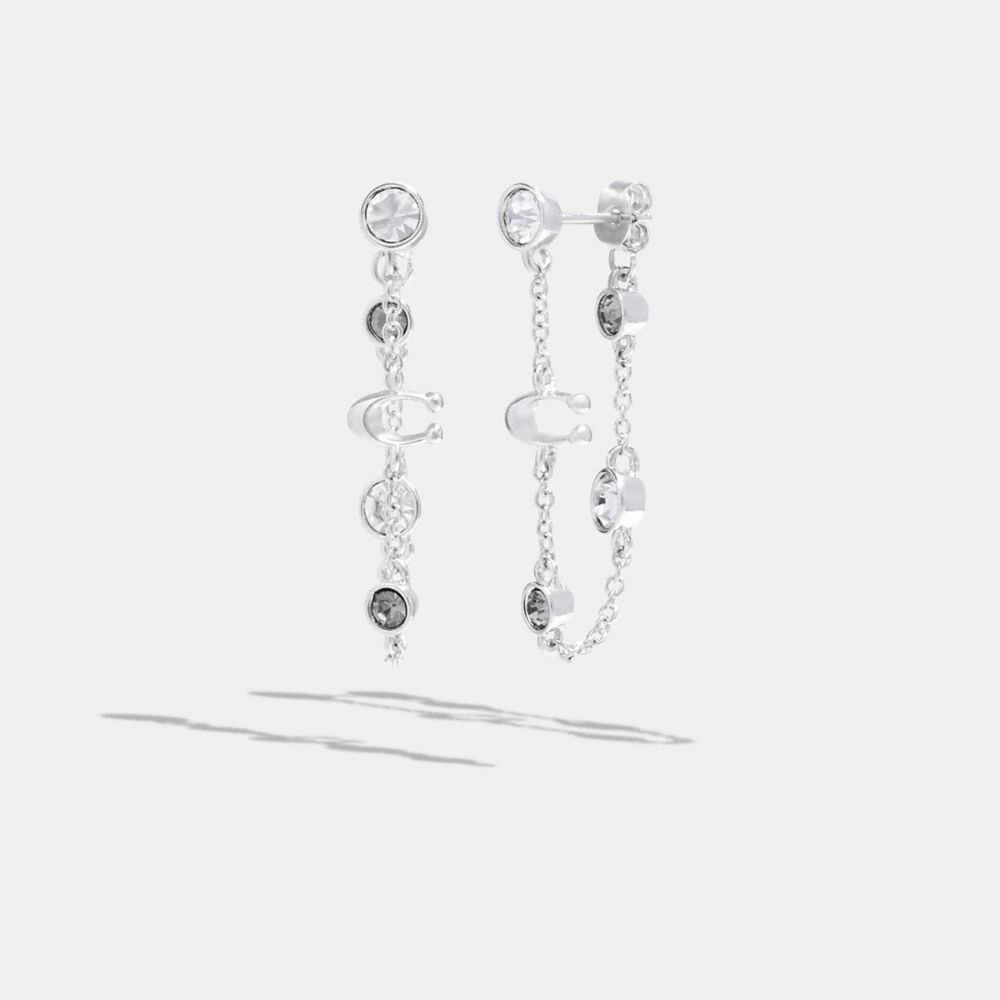 COACH®,BOUCLES D'OREILLES CHAÎNE CRISTAL SIGNATURE,Laiton,Argent/Noir,Front View