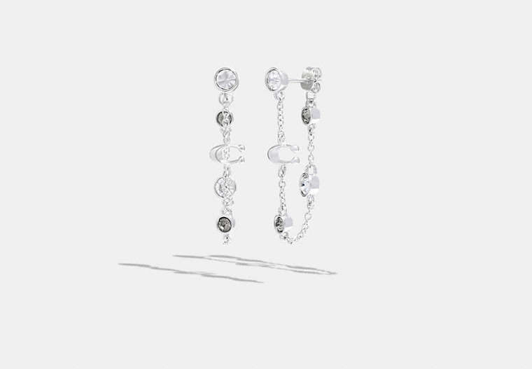COACH®,SIGNATURE CRYSTAL CHAIN EARRINGS,Brass,Silver/Black,Front View