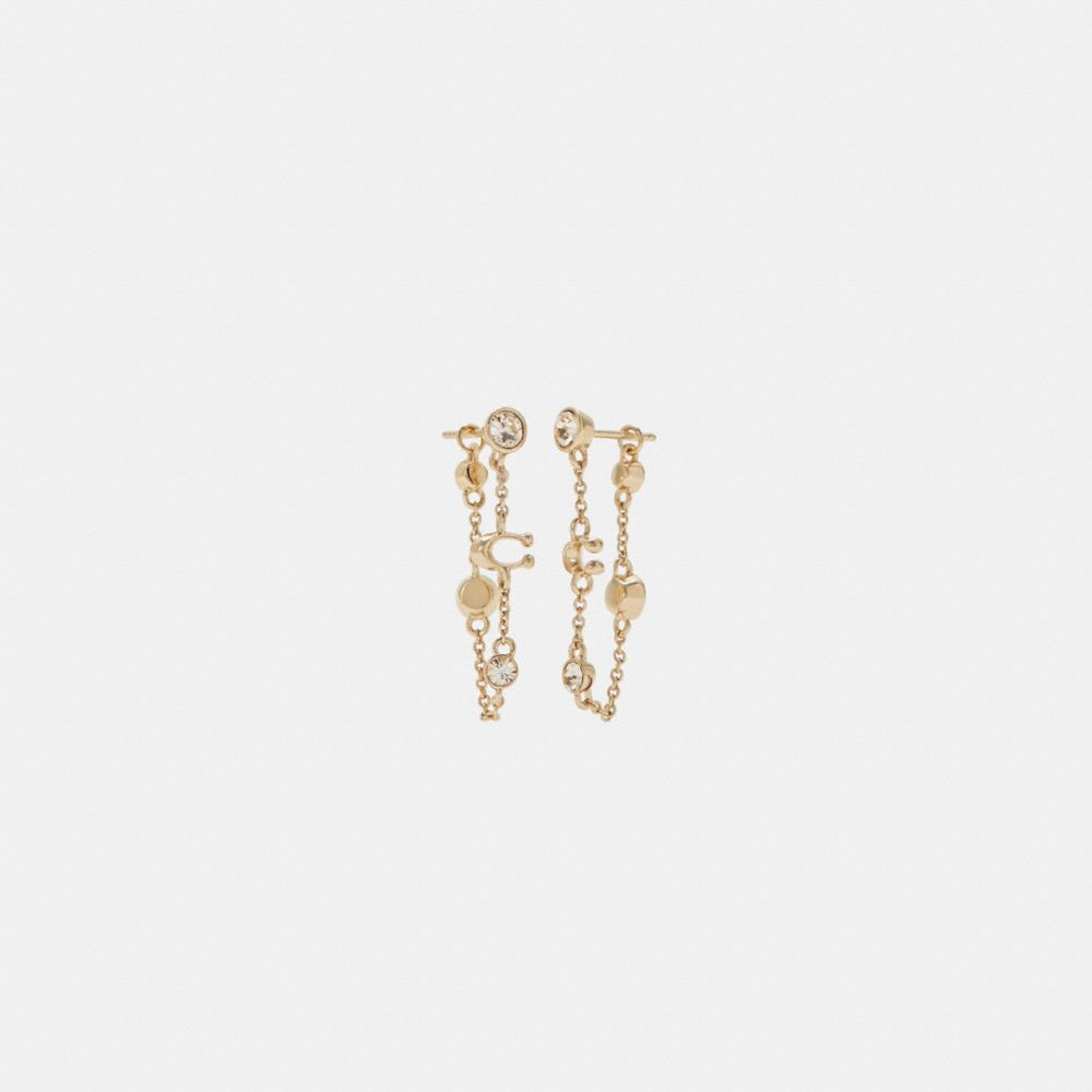 COACH®,SIGNATURE CRYSTAL CHAIN EARRINGS,Brass,Gold,Front View