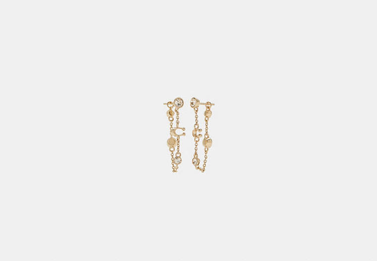 COACH®,SIGNATURE CRYSTAL CHAIN EARRINGS,Brass,Gold,Front View