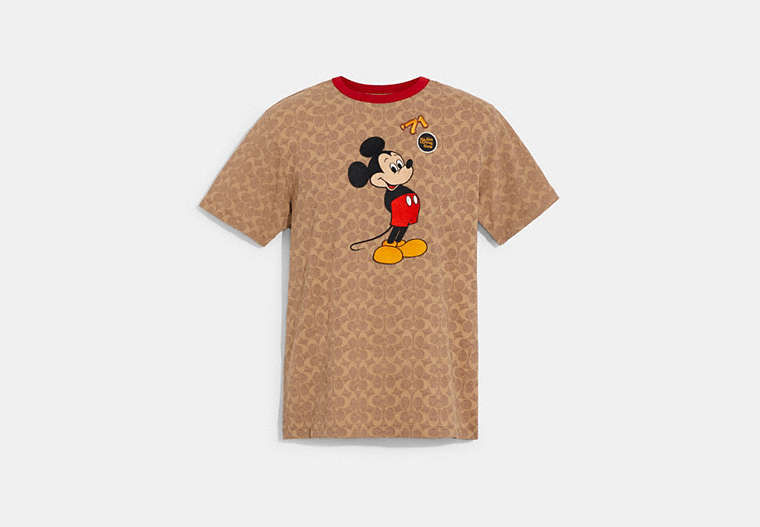 COACH®,DISNEY X COACH MICKEY MOUSE SIGNATURE T-SHIRT IN ORGANIC COTTON,cotton,Tan Signature,Front View