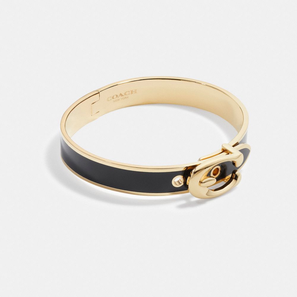 COACH®,SIGNATURE BUCKLE BANGLE,enamel,Mini,Gold/Black,Front View