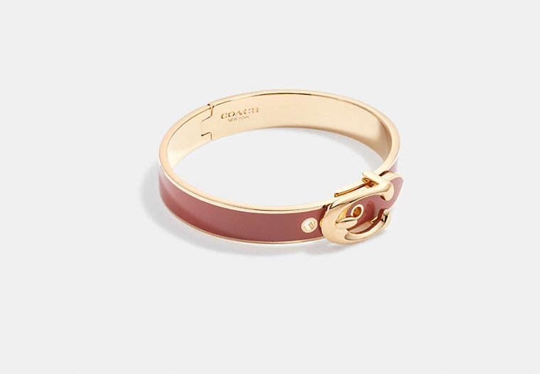 COACH®,SIGNATURE BUCKLE BANGLE,enamel,Mini,Gold/Red,Front View