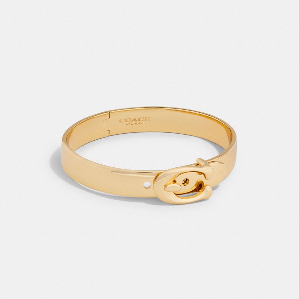 COACH®,SIGNATURE BUCKLE BANGLE,enamel,Mini,Gold,Front View