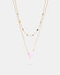 COACH®,ENAMEL SIGNATURE HEART DOUBLE CHAIN NECKLACE,Enamel/Plated Brass,Gold/Pink Multi,Front View