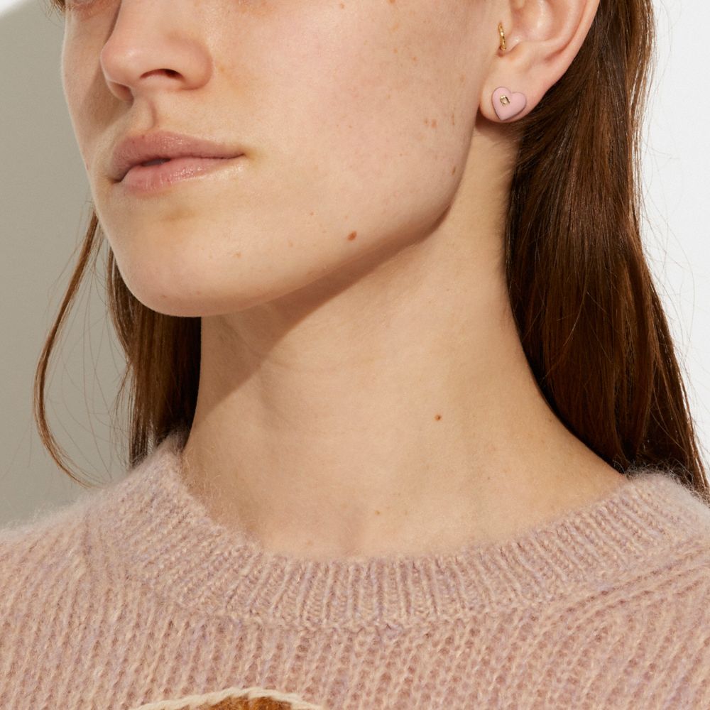 Enamel Signature Heart Stud Earrings