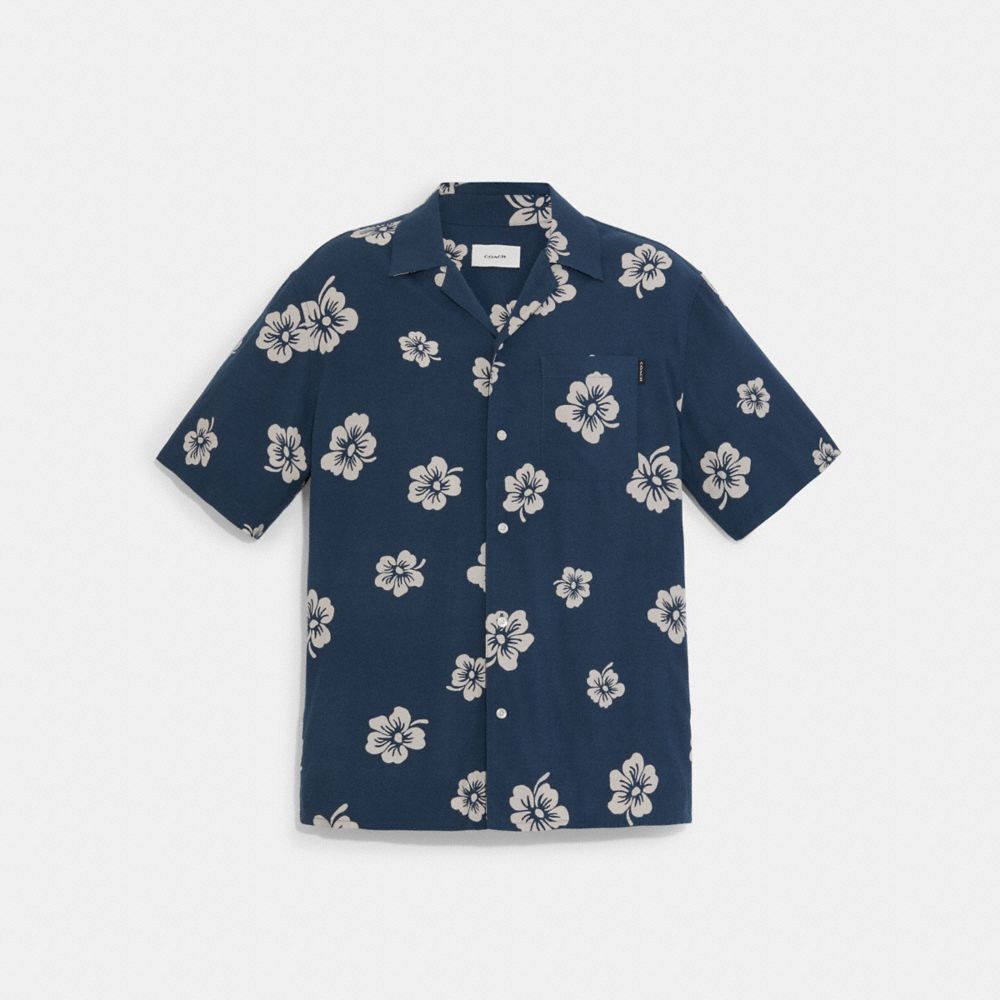 COACH®,ALOHA CAMP COLLAR SHIRT,Denim Multi,Front View