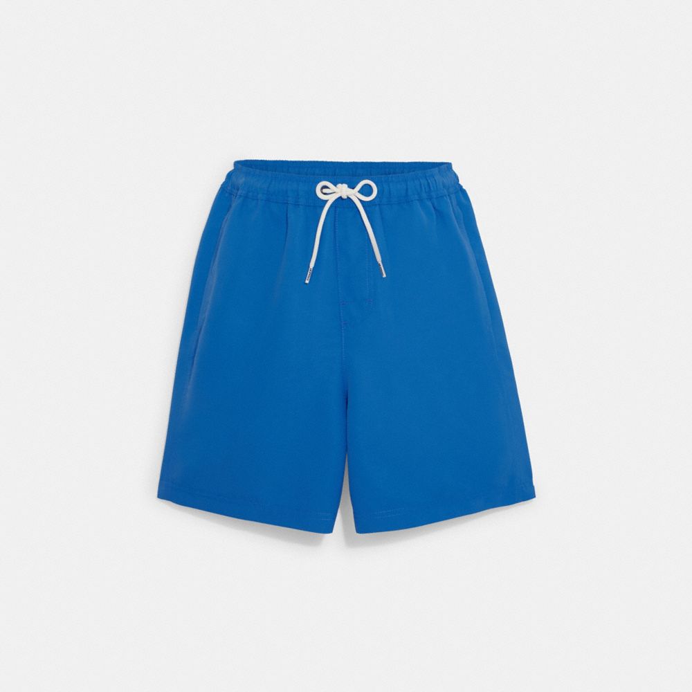 COACH®,MAGIC PRINT SIGNATURE SWIM TRUNKS,Bright Blue,Front View