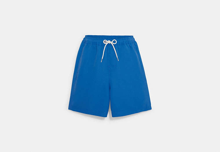 COACH®,MAGIC PRINT SIGNATURE SWIM TRUNKS,Polyester,Bright Blue,Front View image number 0