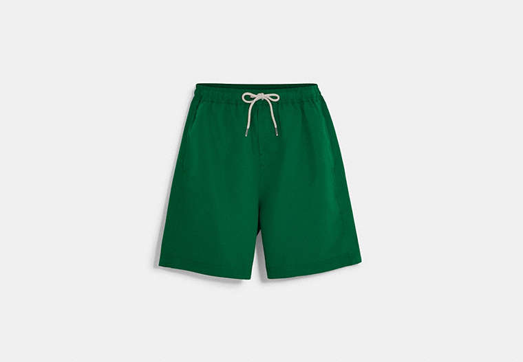 COACH®,MAGIC PRINT SIGNATURE SWIM TRUNKS,Polyester,Green,Front View
