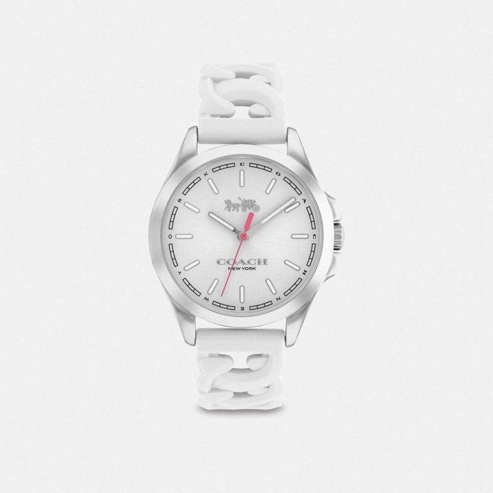 COACH®,MONTRE LIBBY, 34MM,Acier inoxydable,Blanc,Front View