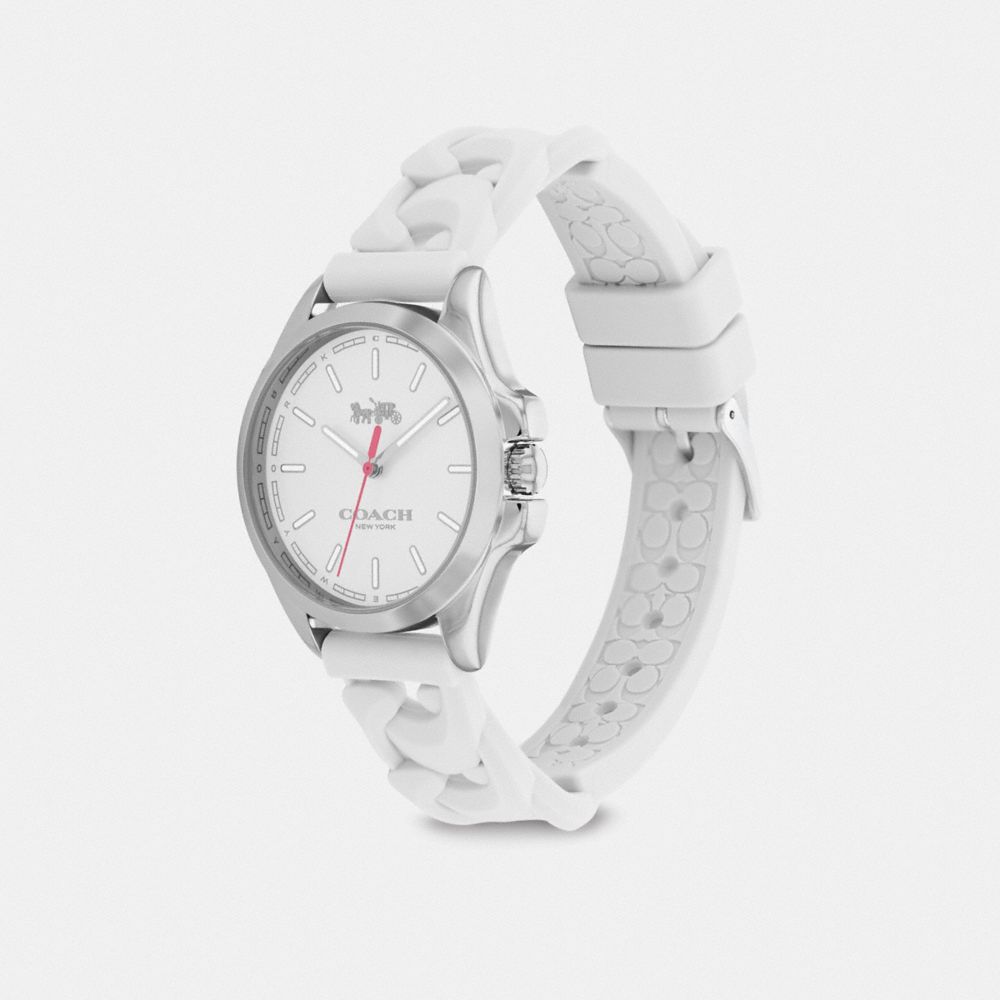 COACH®,MONTRE LIBBY, 34MM,Acier inoxydable,Blanc,Angle View
