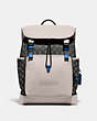 COACH®,LEAGUE FLAP BACKPACK IN SIGNATURE JACQUARD,X-Large,Black Copper/Navy/Steam,Front View