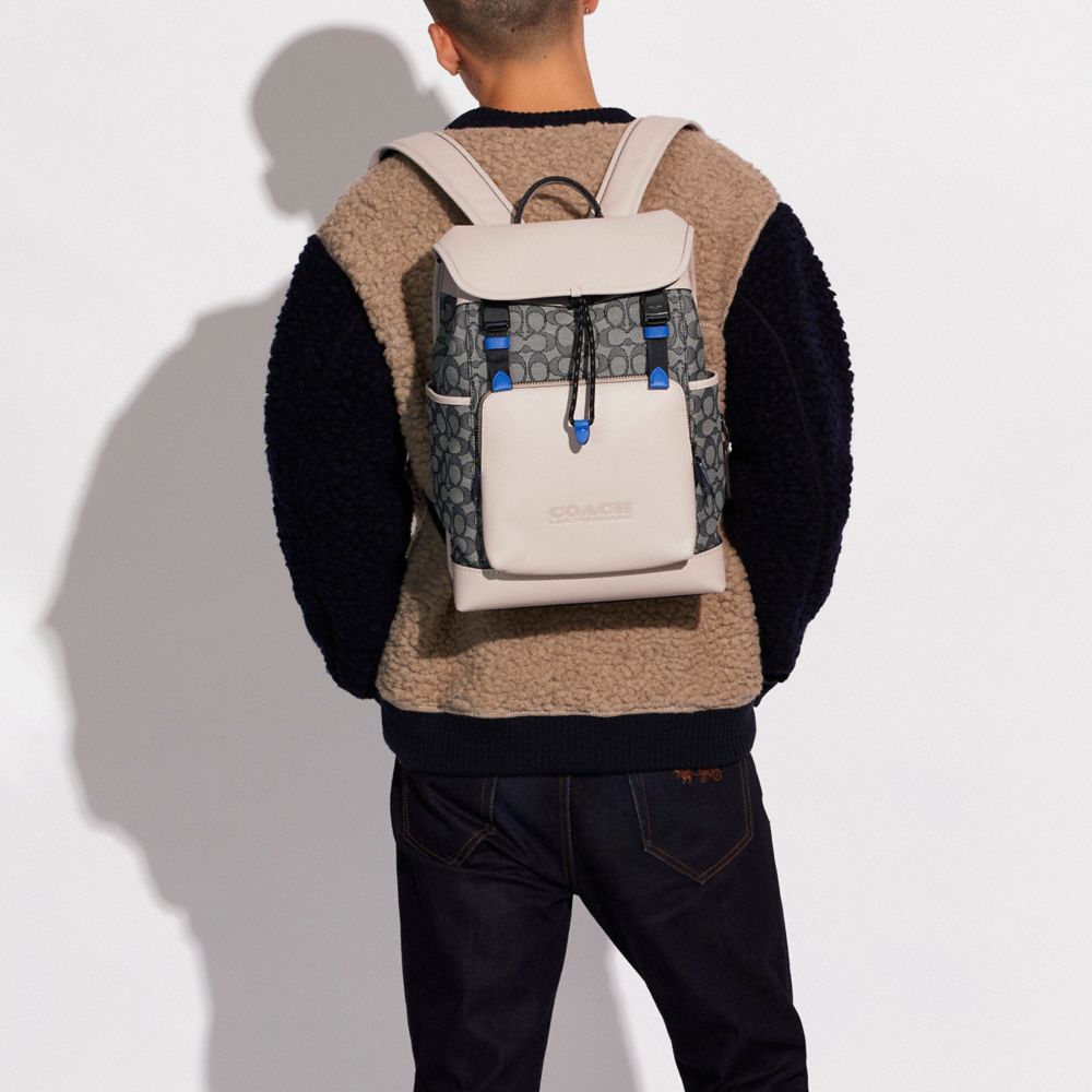 COACH®  League Flap Backpack In Signature Canvas With Camo Print