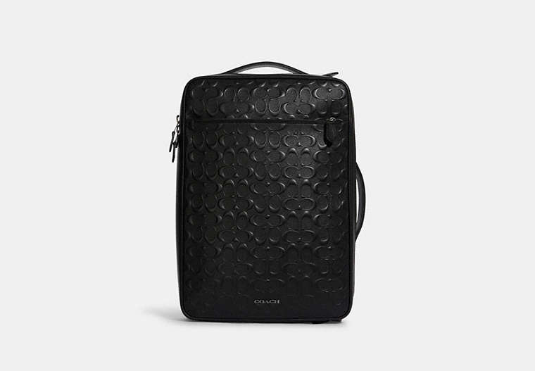 COACH®,Graham Convertible Backpack in Signature Leather,Gunmetal/Black,Front View image number 0