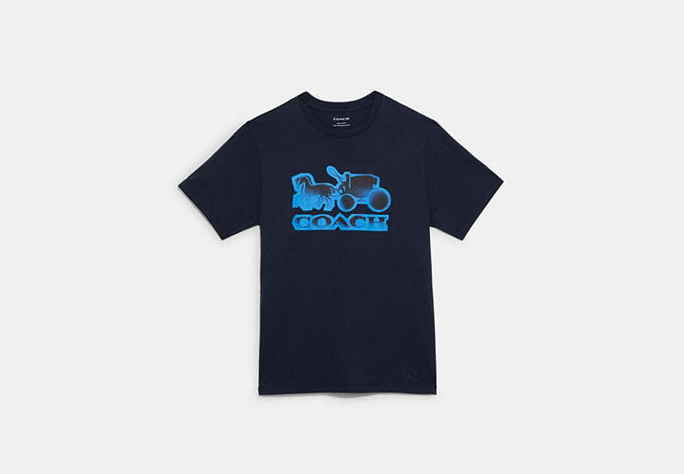 COACH®,SPRAY PRINT HORSE AND CARRIAGE T-SHIRT,Sky Captain,Front View