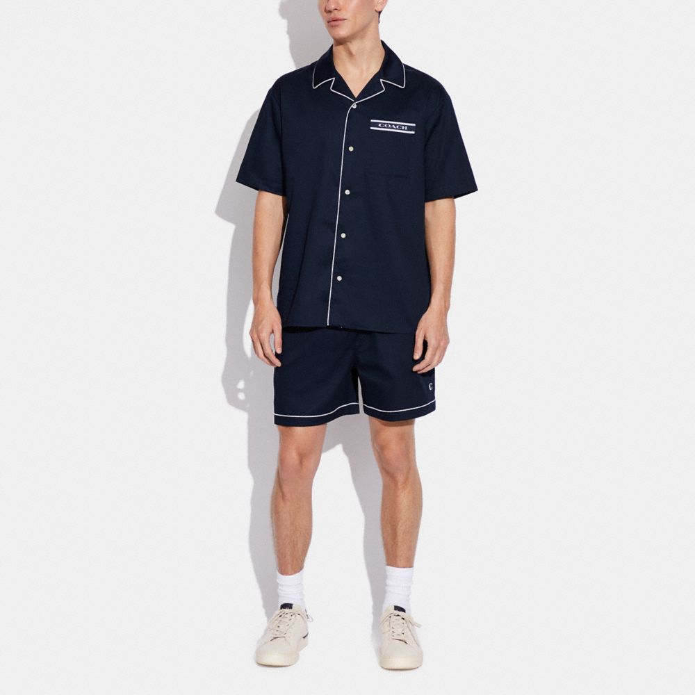 COACH®,SHORT SLEEVE TOP AND SHORTS PAJAMA SET,Navy,Scale View