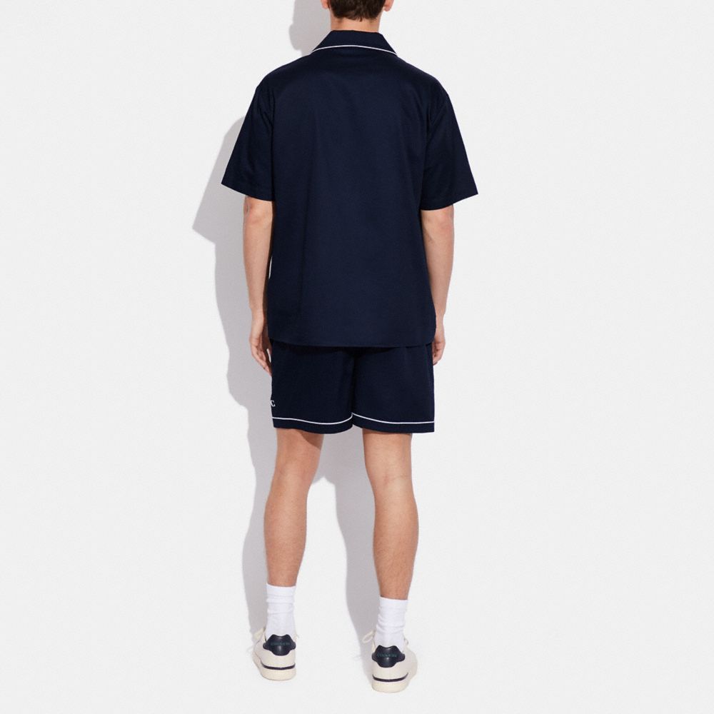 COACH®,SHORT SLEEVE TOP AND SHORTS PAJAMA SET,Navy,Scale View