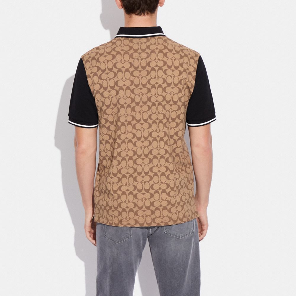 COACH®,Signature Polo In Organic Cotton,Organic Cotton,Polo Shirt,Stripe,Logo,Color Block,Casual,,Scale View