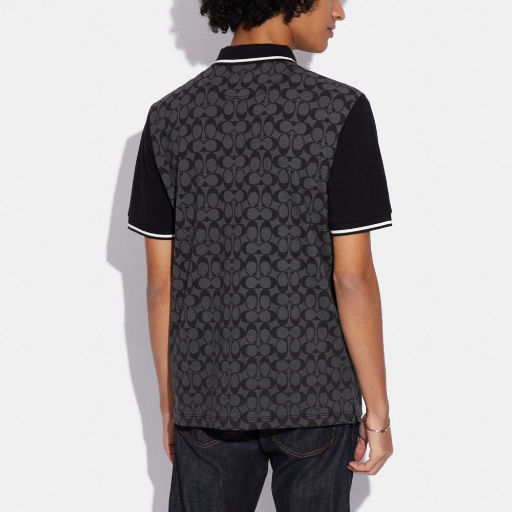 COACH®,Signature Polo In Organic Cotton,Organic Cotton,Polo Shirt,Stripe,Logo,Color Block,Casual,,Scale View