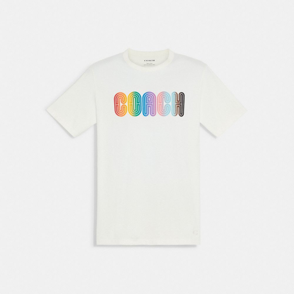 COACH®,RAINBOW SIGNATURE T-SHIRT,canvas,Bright White,Front View