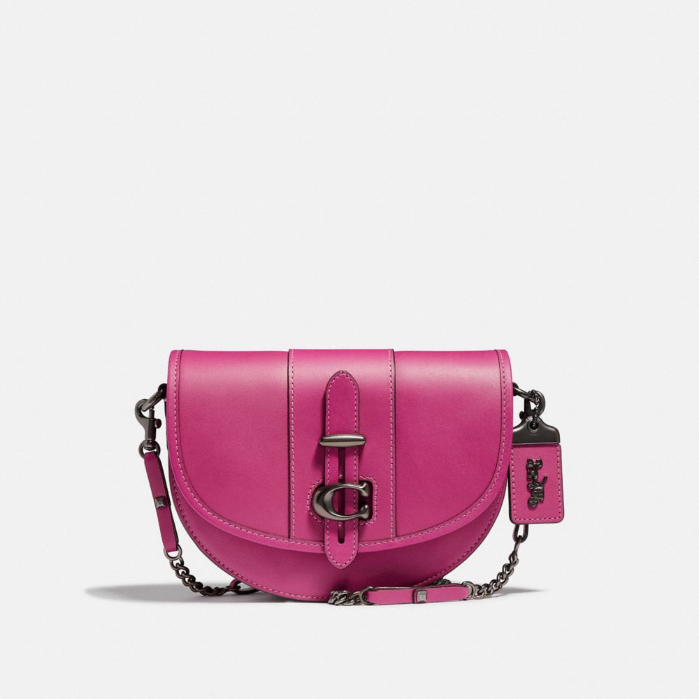 COACH®,RESTORED SADDLE 20,Small,Pewter/Fuchsia,Front View