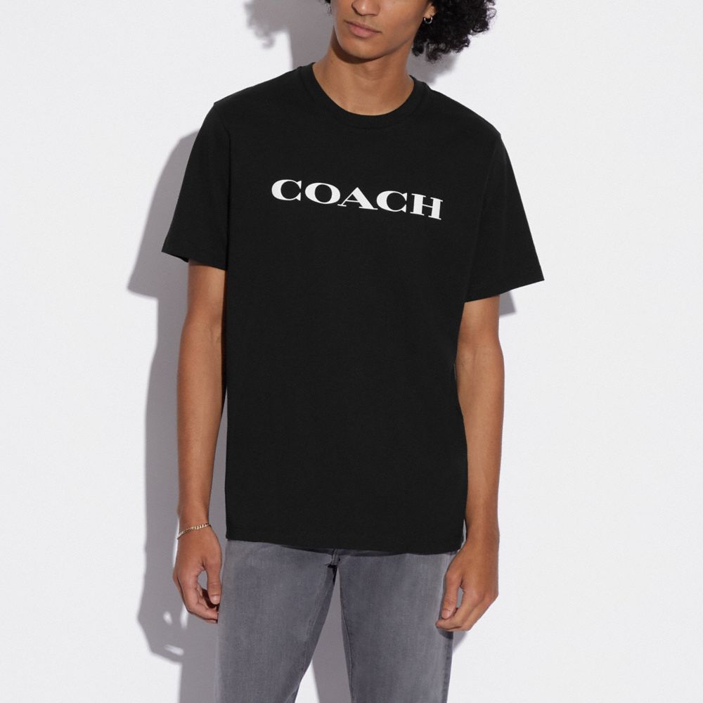 COACH®,Essential T Shirt In Organic Cotton,Organic Cotton,T Shirt,Logo,Word Embellishment,Casual,Black,Scale View