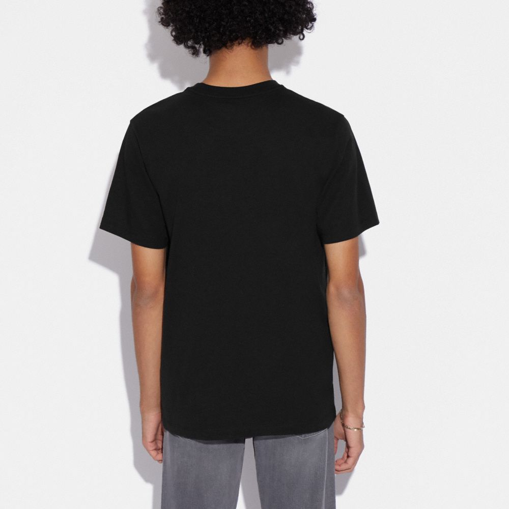 COACH®,Essential T Shirt In Organic Cotton,Organic Cotton,T Shirt,Logo,Word Embellishment,Casual,Black,Scale View