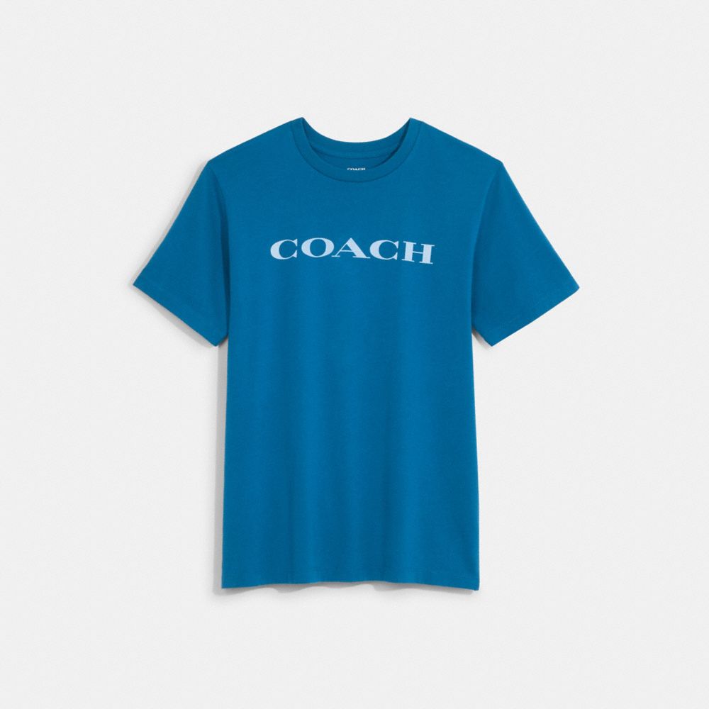 COACH®,ESSENTIAL T-SHIRT IN ORGANIC COTTON,Blue Sapphire,Front View