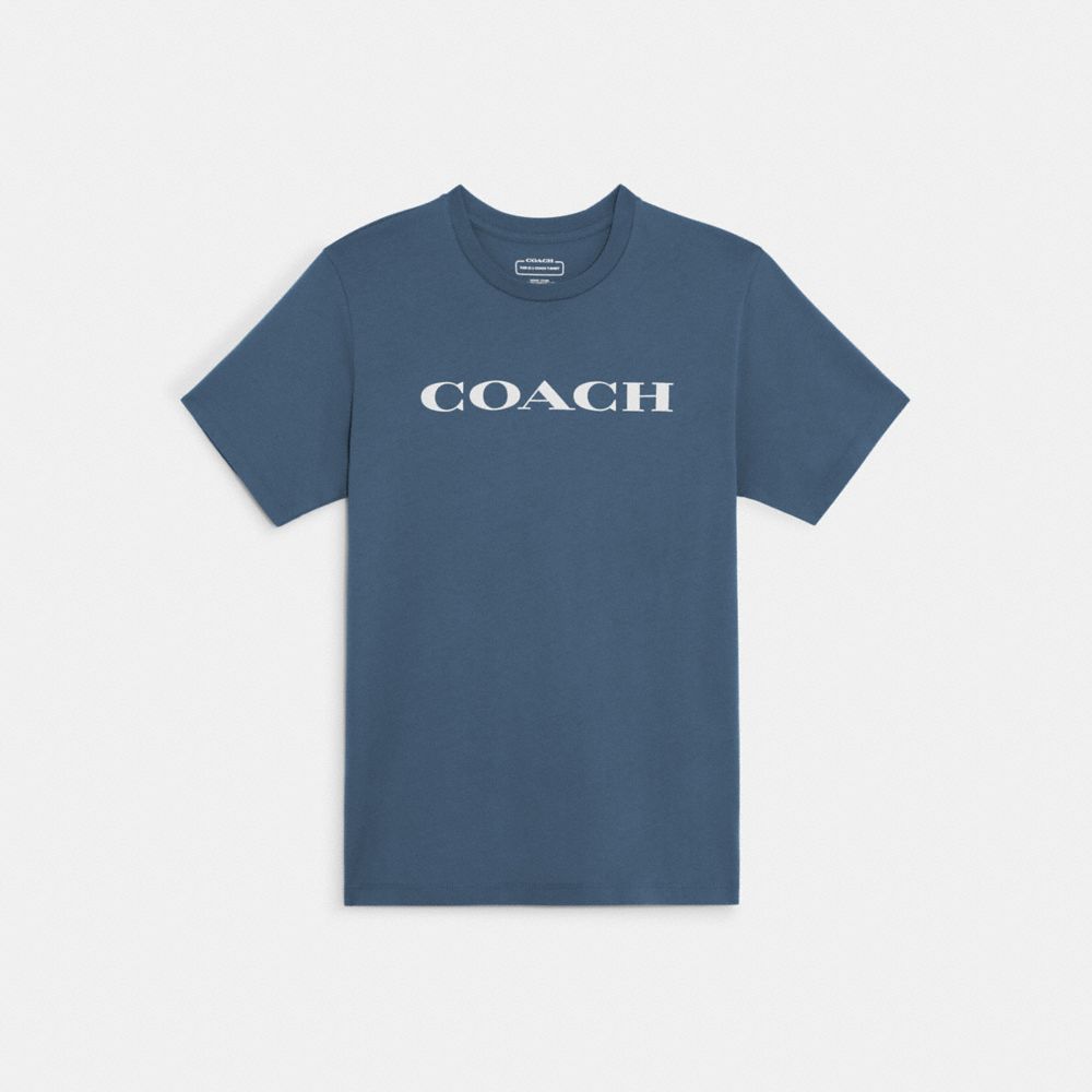 COACH®,ESSENTIAL T-SHIRT IN ORGANIC COTTON,Orion Blue,Front View