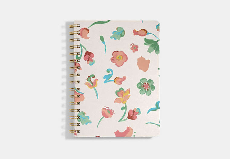 COACH®,SPIRAL NOTEBOOK WITH DREAMY LAND FLORAL PRINT,Chalk,Front View