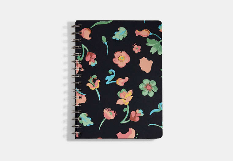 COACH®,SPIRAL NOTEBOOK WITH DREAMY LAND FLORAL PRINT,Navy,Front View