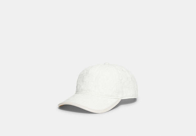 COACH®,SIGNATURE JACQUARD BASEBALL HAT,cotton,White,Front View
