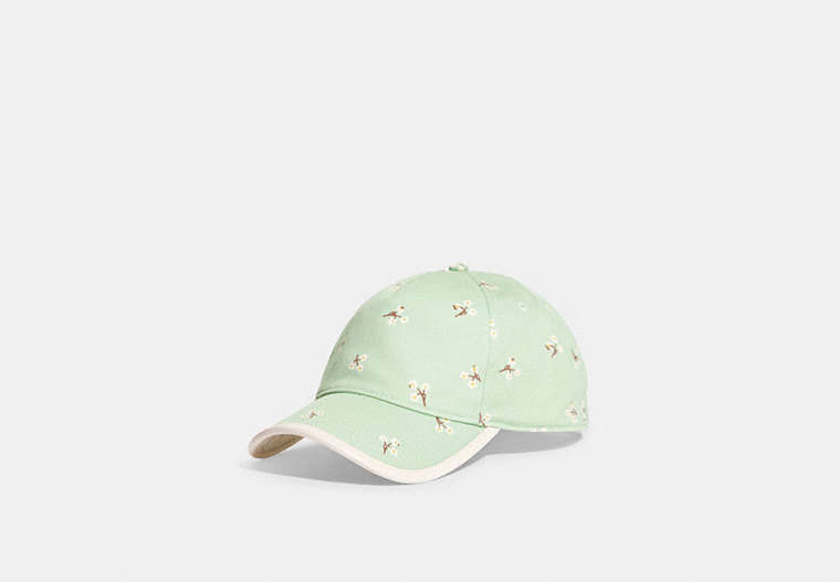 COACH®,FLORAL PRINT BASEBALL HAT,cotton,Green Chalk,Front View