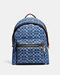 COACH®,CHARTER BACKPACK IN SIGNATURE DENIM,Calf Leather,X-Large,Washed Denim,Front View