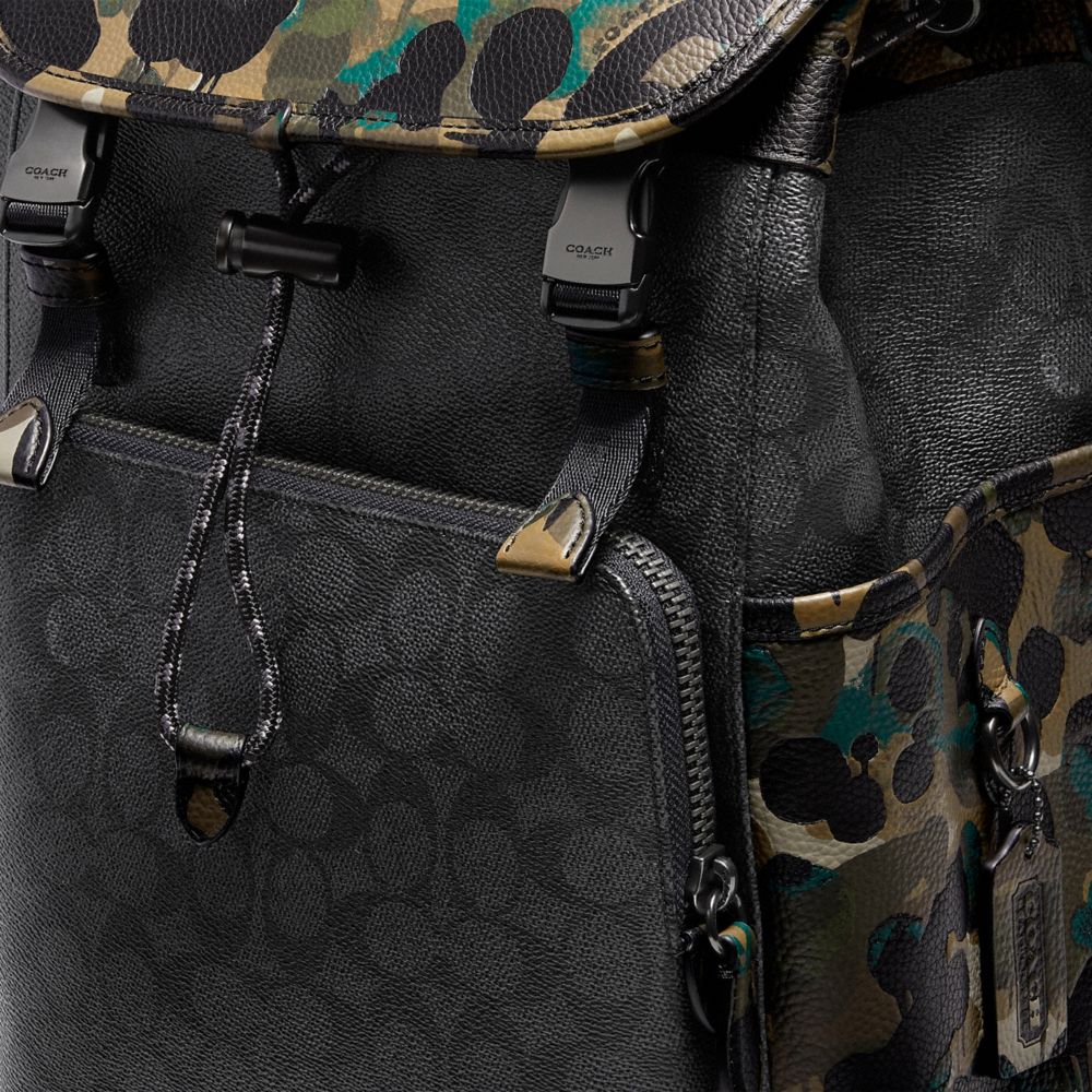 COACH® | League Flap Backpack In Signature Canvas With Camo Print