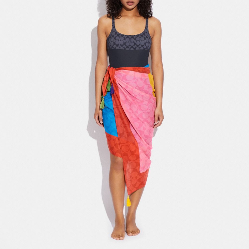 Coach Sarong In outlet Rainbow Colorblock Signature