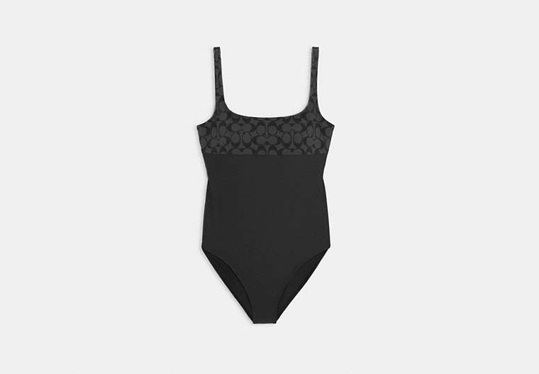 COACH®,SIGNATURE ONE PIECE SWIMSUIT,Polyamide,Black,Front View