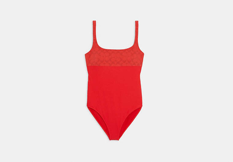 COACH®,SIGNATURE ONE PIECE SWIMSUIT,Polyamide,Red/Red,Front View