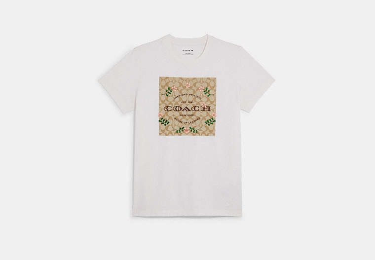 COACH®,SIGNATURE FLORAL KNOT T-SHIRT,White,Front View image number 0