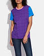 COACH®,BLOCKED SIGNATURE T-SHIRT,cotton,Purple Multi,Scale View