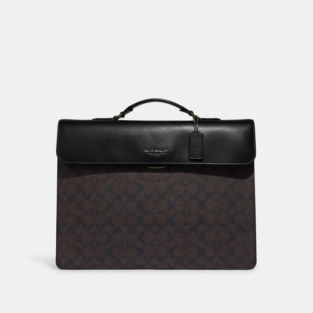 Coach Beckett Slim Brief In Signature Black Coated Canvas Laptop