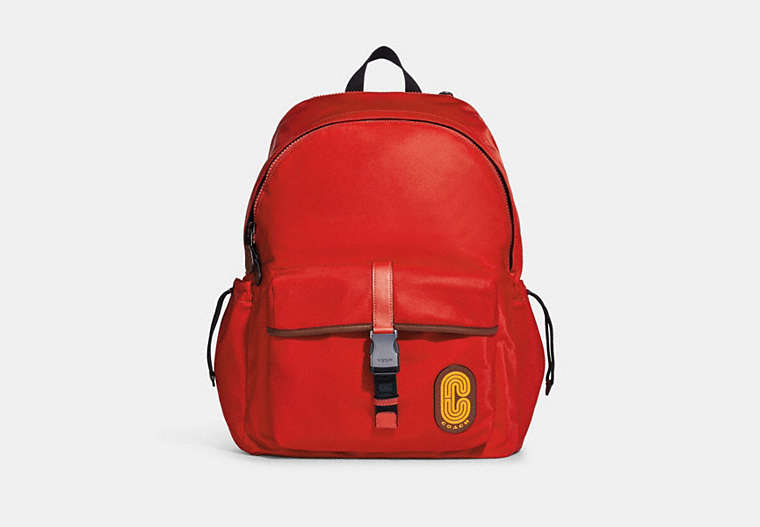 COACH®,MAX BACKPACK,Nylon,Large,Gunmetal/Miami Red,Front View