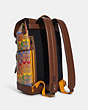 COACH®,TRACK BACKPACK IN RAINBOW SIGNATURE CANVAS,canvas,X-Large,Gunmetal/Khaki Multi,Angle View