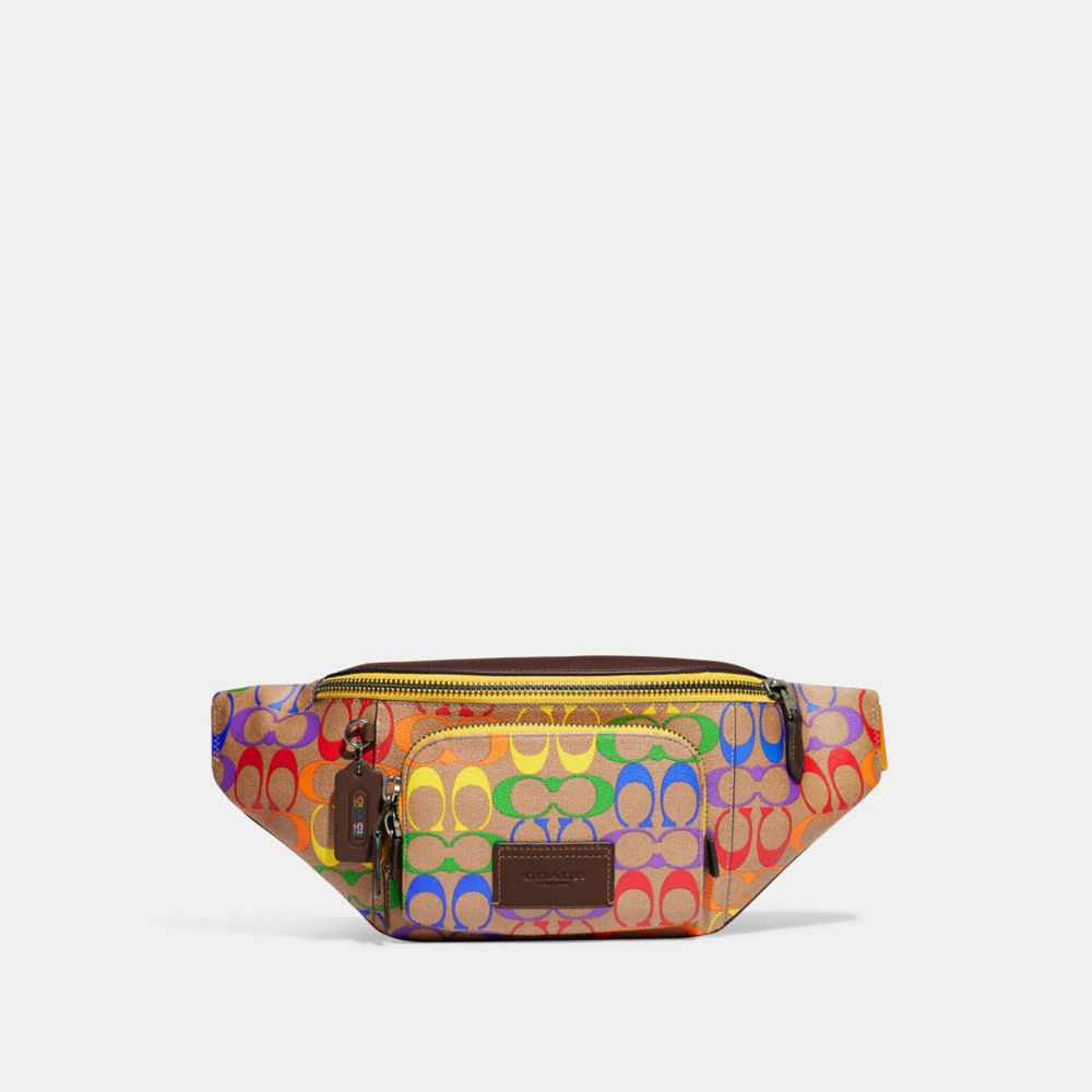 COACH® | Track Belt Bag In Rainbow Signature Canvas